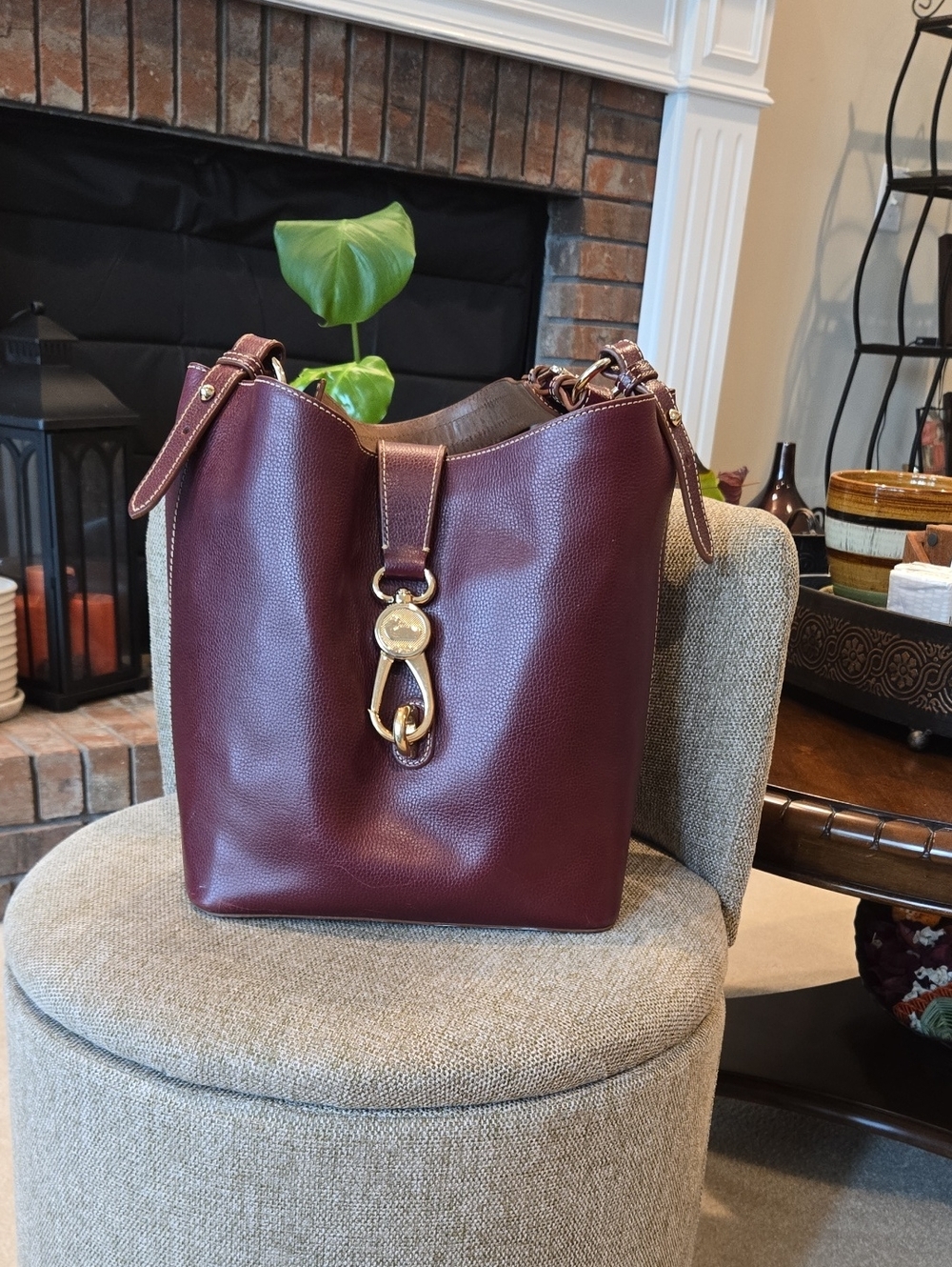 Dooney & Bourke Burgundy Lilly Leather Bucket Bag